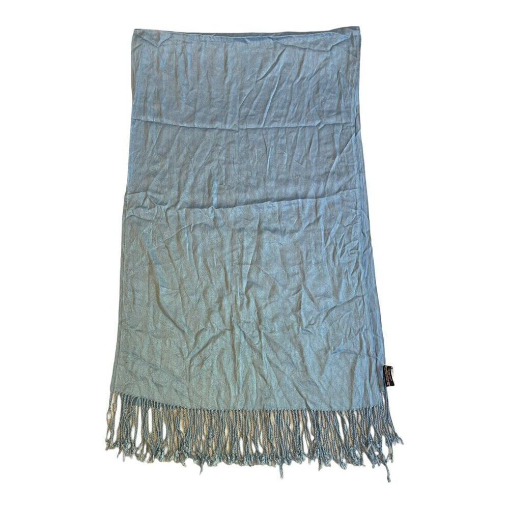 Fringed Jones New York Silky Blue Scarf Shawl Womans Large Wrap 20.25x70.5